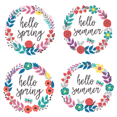 set of isolated floral frames - vector illustrationのイラスト素材