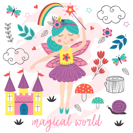 poster magical world with fairy - vector illustrationのイラスト素材