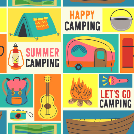 seamless pattern with camping elements - vector illustrationのイラスト素材