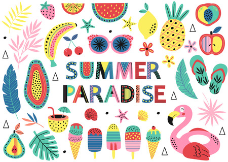 set of isolated elements of summer paradise - vector illustrationのイラスト素材