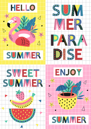 set of summer paradise cards part 1 - vector illustrationのイラスト素材