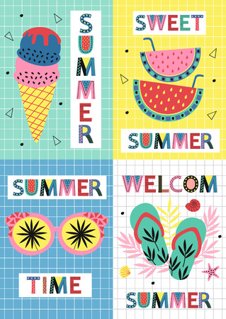 set of summer paradise cards part 2 - vector illustrationのイラスト素材