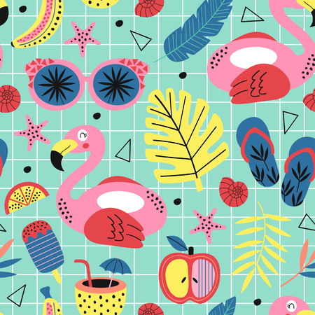 seamless pattern with summer paradise - vector illustrationのイラスト素材