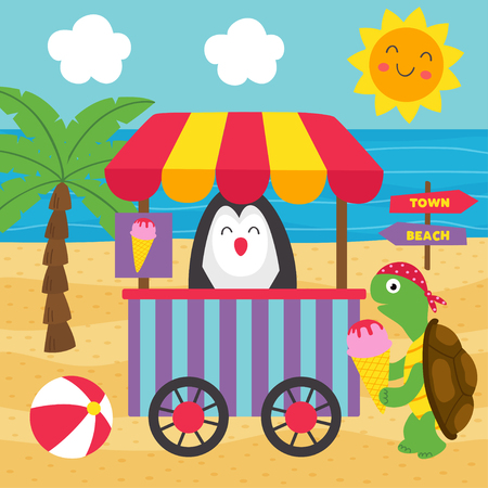 turtle buys on the beach - vector illustrationのイラスト素材