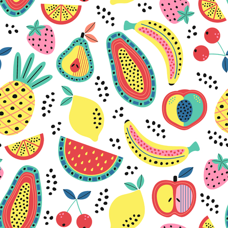 summer fruits seamless pattern - vector illustrationのイラスト素材