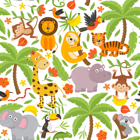 seamless pattern with jungle animals - vector illustrationのイラスト素材