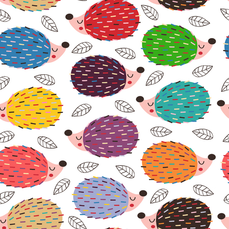 seamless pattern with colorful hedgehogs - vector illustrationのイラスト素材