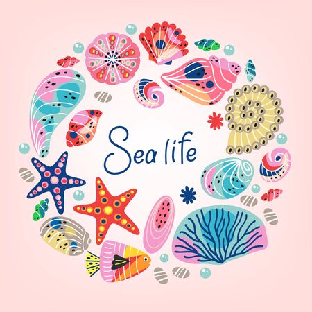 frame with underwater sea life - vector illustration, epsのイラスト素材