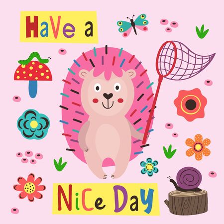poster colorful hedgehogのイラスト素材