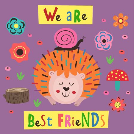 poster, hedgehog and a snail - vector illustration, epsのイラスト素材