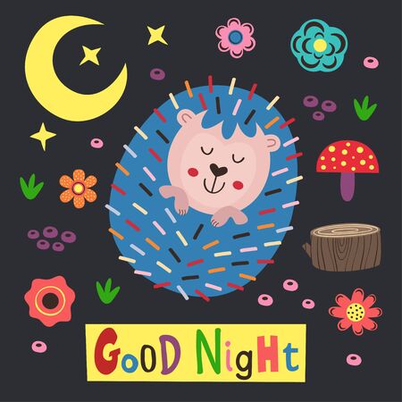 poster colorful hedgehog - vector illustration, epsのイラスト素材