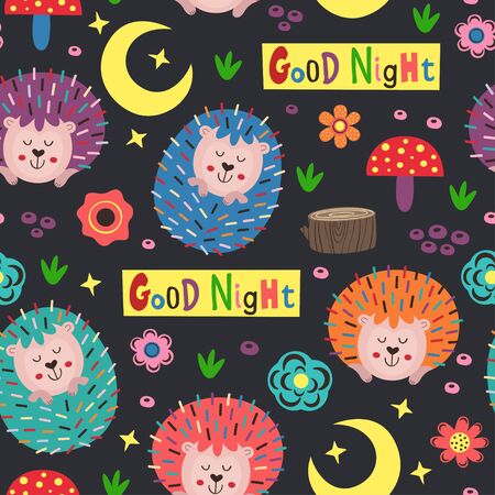 seamless pattern with colorful hedgehogsのイラスト素材