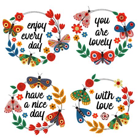 set of flowers and flowers - vector illustrationのイラスト素材