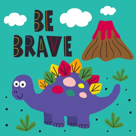 poster with brave dinosaur - vector illustration,のイラスト素材