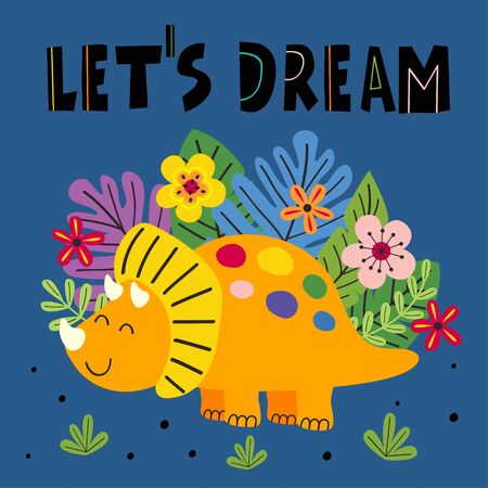 poster with dreaming dinosaur - vector illustration,のイラスト素材