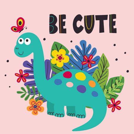 poster with cute dinosaur - vector illustration,のイラスト素材