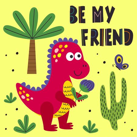 poster with friendly dinosaur - vector illustration,のイラスト素材