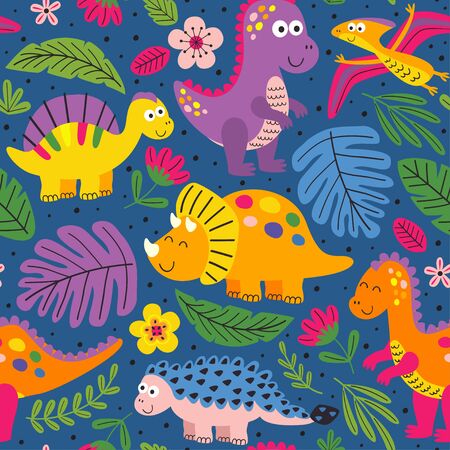 seamless pattern with cute dinosaurs - vector illustration,のイラスト素材