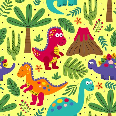 seamless pattern with cute dinosaurs - vector illustration,のイラスト素材