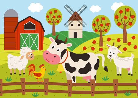 pets stand in the barnyardのイラスト素材