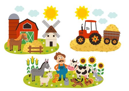 set of isolated farm scenesのイラスト素材