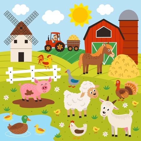 farmer and happy animal farmのイラスト素材