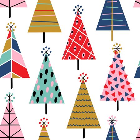 seamless pattern with christmas trees on white background - vector illustrationのイラスト素材