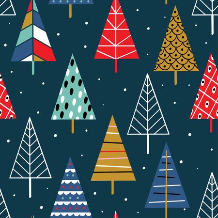 seamless pattern with colorful christmas trees - vector illustrationのイラスト素材