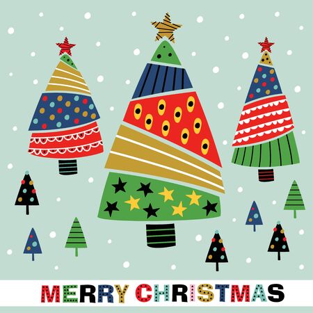 greeting card with decorative christmas trees - vector illustration, epsのイラスト素材