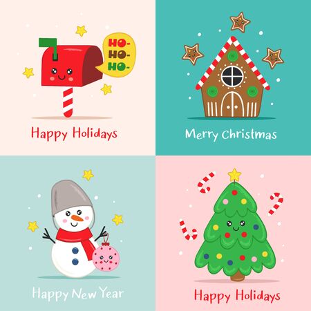 set of cute Christmas cards - vector illustrationのイラスト素材