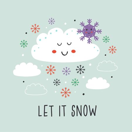 poster with cute cloud, snow and snowflake - vector illustration,のイラスト素材