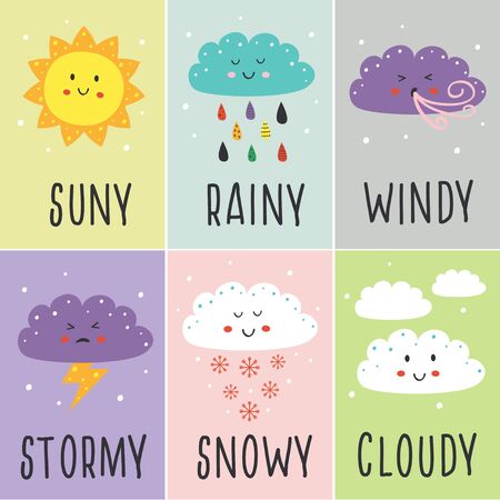 set of cards with cute baby weather - vector illustration,のイラスト素材