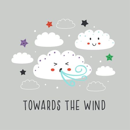 poster with cute cloud, wind and star - vector illustration,のイラスト素材