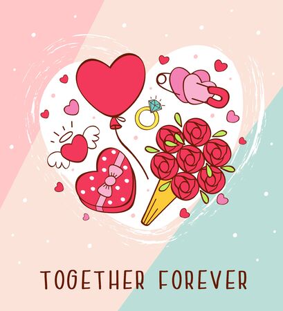 romantic greeting card with love icons for Valentines dayのイラスト素材