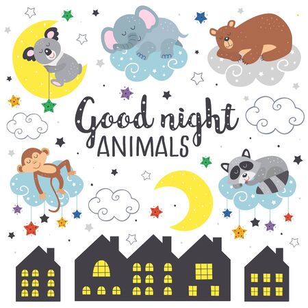 set of isolated sleeping animals part 2 - vector illustration, epsのイラスト素材