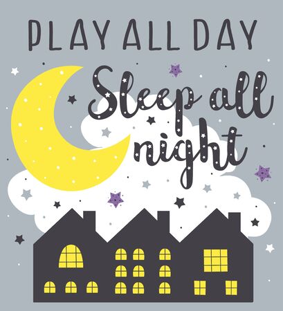 poster with night houses - vector illustration, epsのイラスト素材
