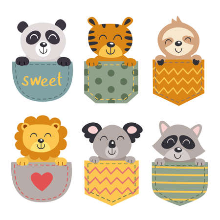 set of isolated animals in the pocketのイラスト素材