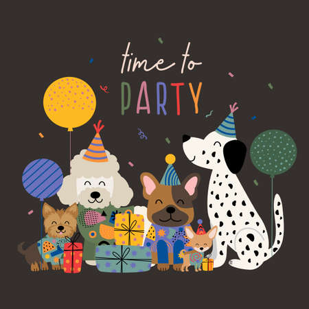 birthday card with funny dogs and giftsのイラスト素材