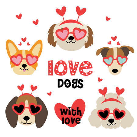 set of isolated valentine dog heads part 2のイラスト素材