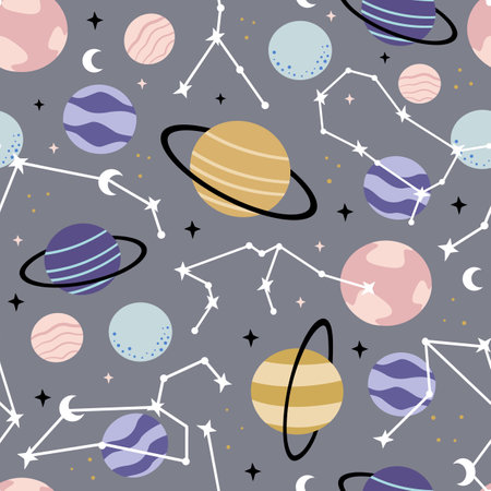 seamless pattern with planets and constellations