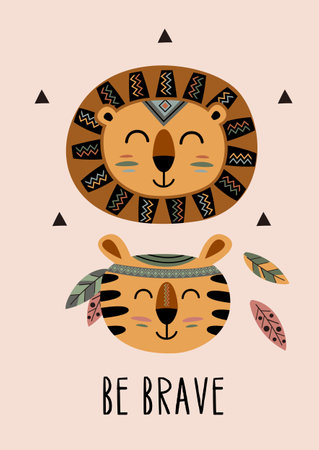 poster with tribal lion and tigerのイラスト素材