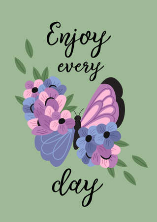 poster with purple decorative butterfly and flowersのイラスト素材