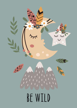 poster with tribal moon and starのイラスト素材