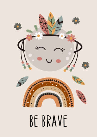 poster with tribal planet and rainbowのイラスト素材