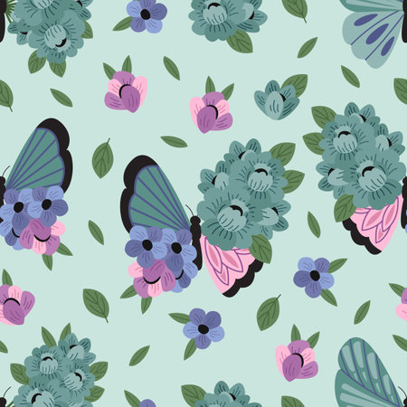 seamless pattern with beautiful decorative butterfly and flowersのイラスト素材