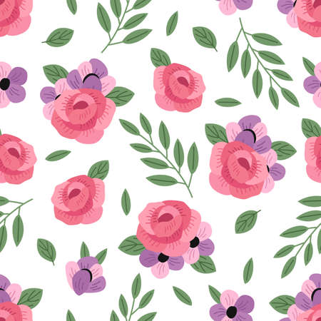 seamless pattern with pink and purple flowersのイラスト素材