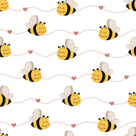 seamless pattern with cute little beeのイラスト素材