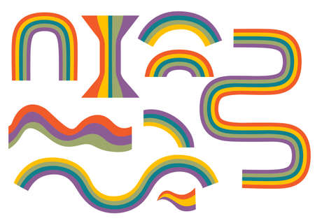 set of isolated groovy retro colorful rainbows