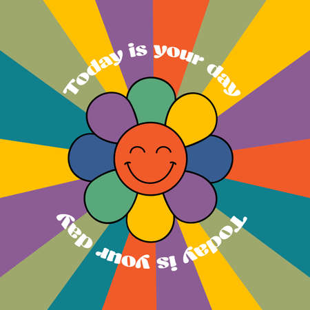 poster with smiling flower on rainbow backgroundのイラスト素材