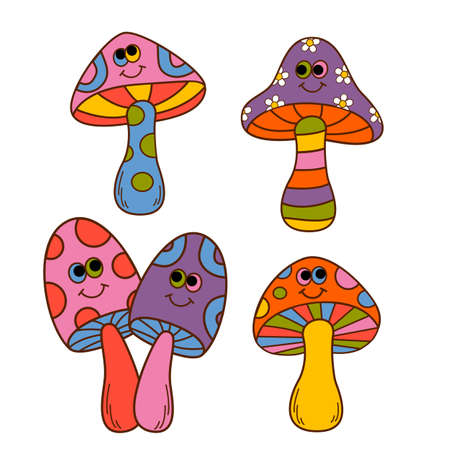 set of isolated funny mushroomsのイラスト素材